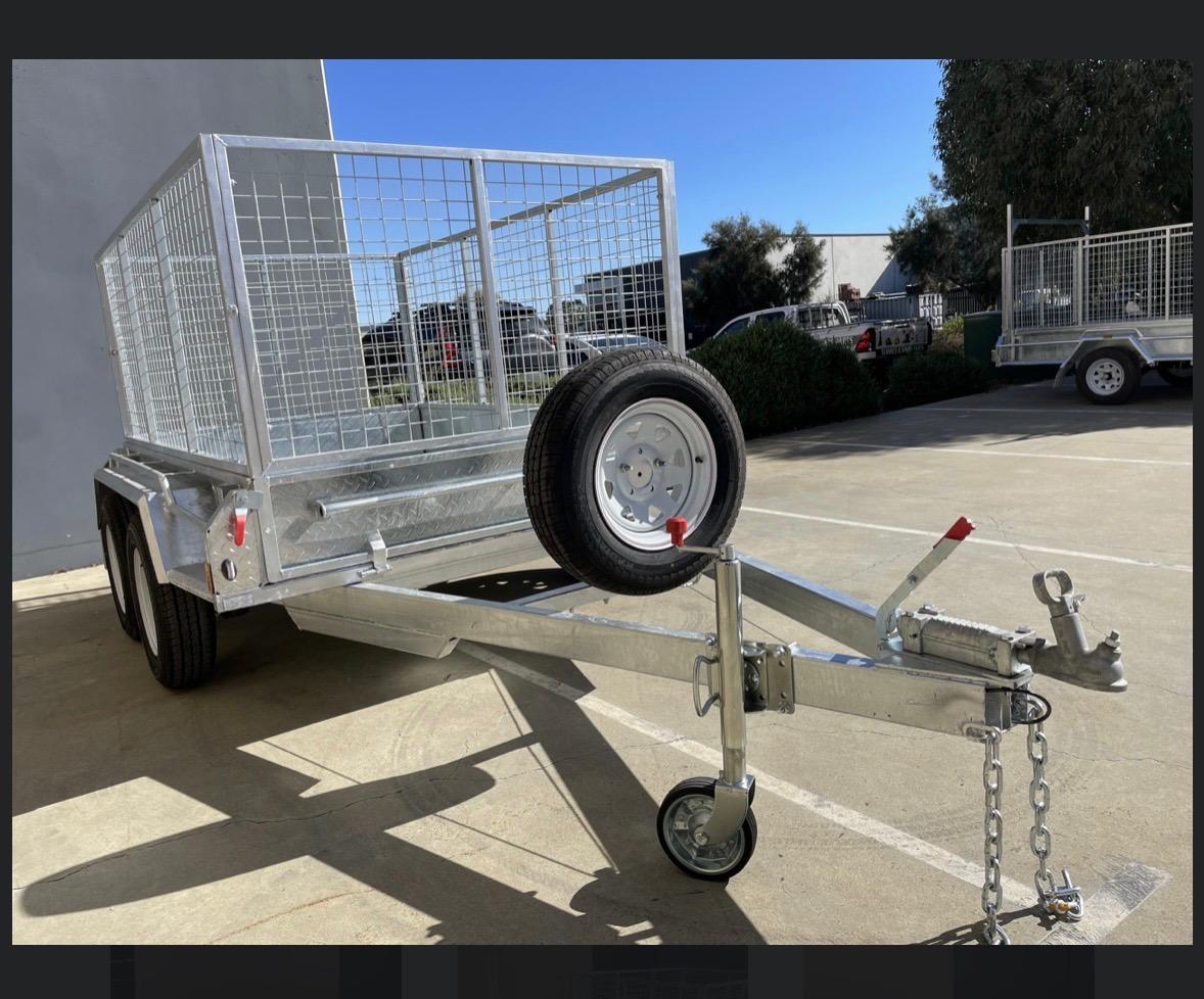 Rhino Trailers tandem axle caged trailer outdoors at our Welshpool facility